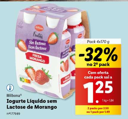 Milbona Iogurte Líquido sem Lactose de Morango