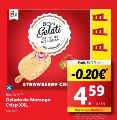 Bon Gelati Gelado de Morango Crisp XXL