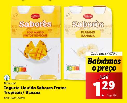 Iogurte Líquido Sabores Frutos Tropicais/ Banana
