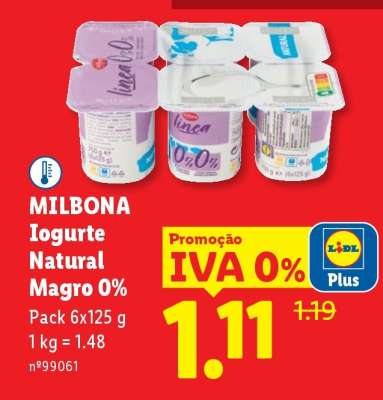 MILBONA Iogurte Natural Magro 0%