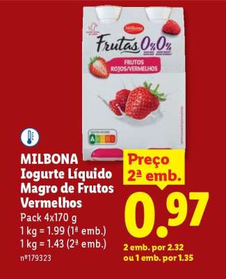 Milbona Iogurte Líquido Magro de Frutos Vermelhos