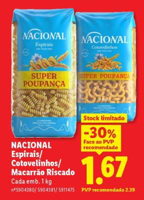 NACIONAL Espirais/ Cotovelinhos/ Macarrão Riscado
