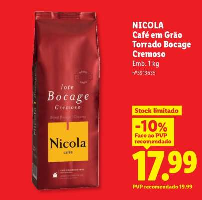 NICOLA Café em Grão Torrado Bocage Cremoso