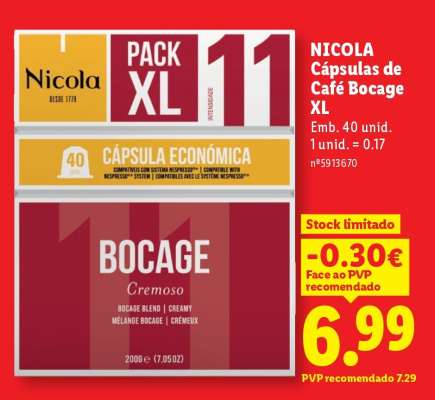 NICOLA Cápsulas de Café Bocage XL