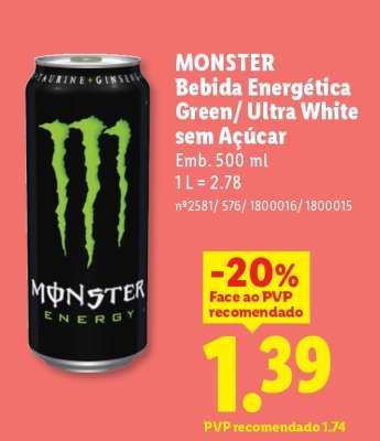 MONSTER Bebida Energética Green/Ultra White sem Açúcar