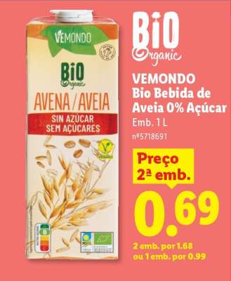 VEMONDO Bio Bebida de Aveia 0% Açúcar