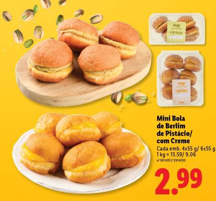Mini Bola de Berlim de Pistácio/com Cremes