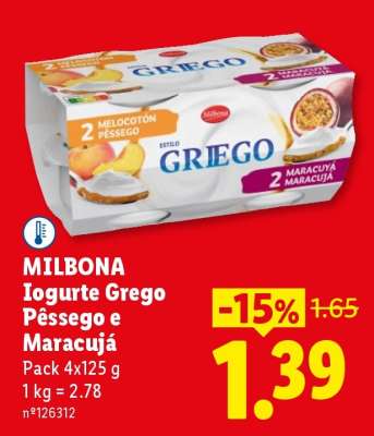 MILBONA Iogurte Grego Pêssego e Maracujá
