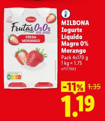 MILBONA Iogurte Líquido Magro 0% Morango