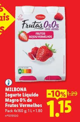 MILBONA Iogurte Líquido Magro 0% de Frutos Vermelhos