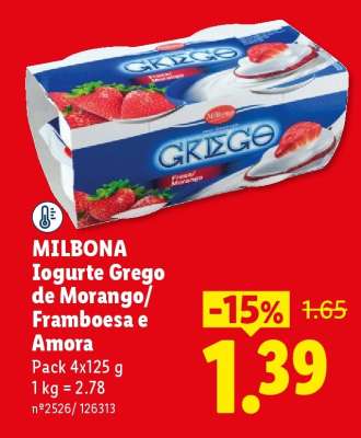 MILBONA Iogurte Grego de Morango/Framboesa e Amora