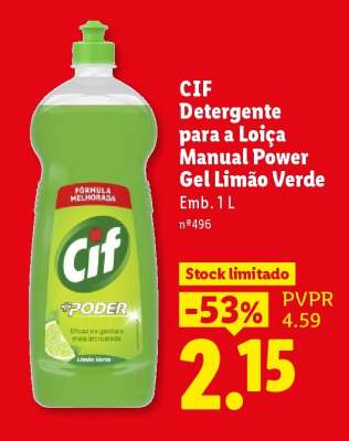 CIF Detergente para a Loiça Manual Power Gel Limão Verde