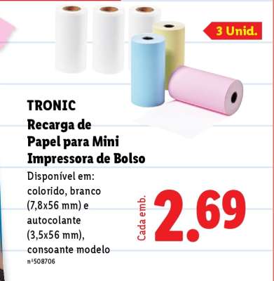 TRONIC Recarga de Papel para Mini Impressora de Bolso