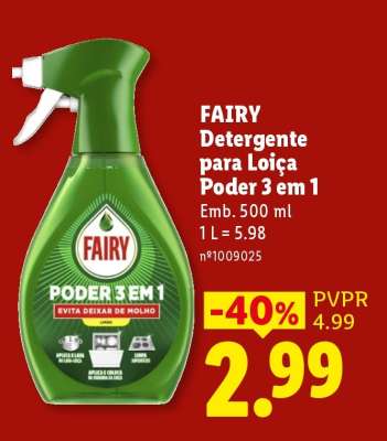 FAIRY Detergente para Loiça Poder 3 em 1