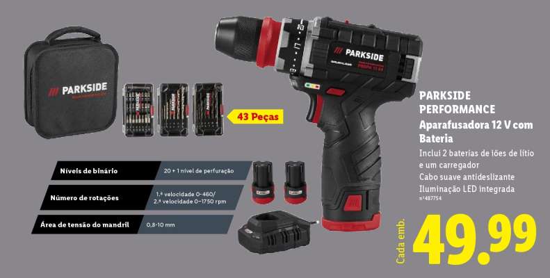 PARKSIDE PERFORMANCE Aparafusadora 12 V com Bateria