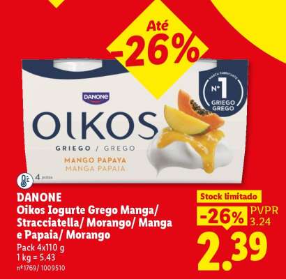 Oikos Iogurte Grego Manga/ Stracciatella/ Morango/ Manga e Papaia/ Morango