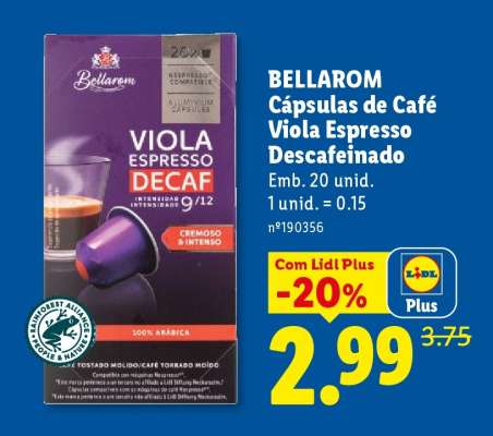 BELLAROM Cápsulas de Café Viola Espresso Descafeinado