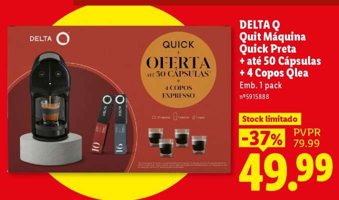 DELTA Q Quit Máquina Quick Preta + até 50 Cápsulas + 4 Copos Qlea