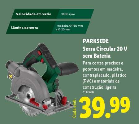 PARKSIDE Serra Circular 20 V sem Bateria