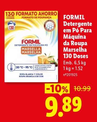 FORMIL Detergente em Pó Para Máquina da Roupa Marselha 130 Doses