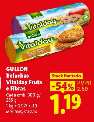 GULLÓN Bolachas Vitalday Fruta e Fibras